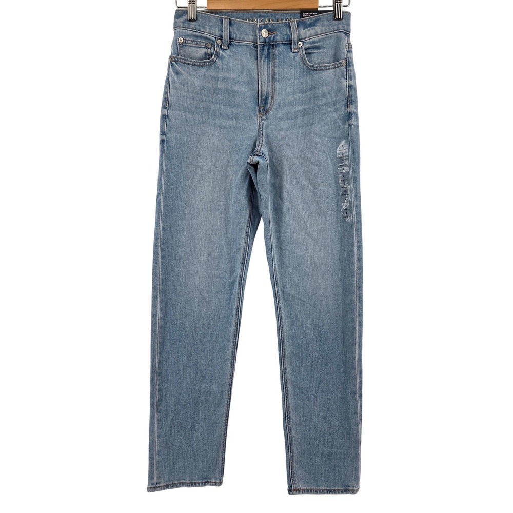 American Eagle Straight Jeans 26 Light Blue Super High Rise Stretch - Picture 2 of 8